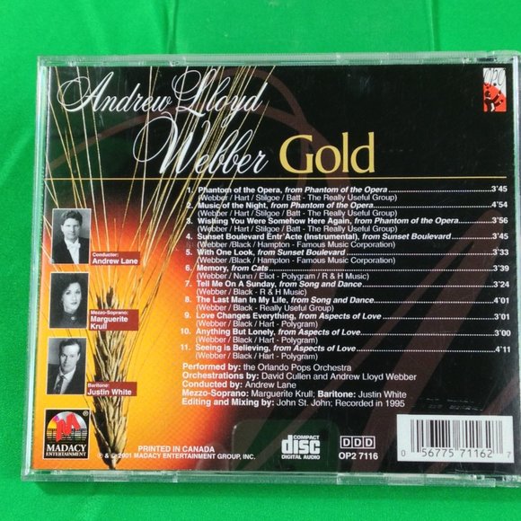 Andrew Lloyd Webber Gold Performed by Orlando Pops Orchestra 2001 CD Used - Picture 2 of 3